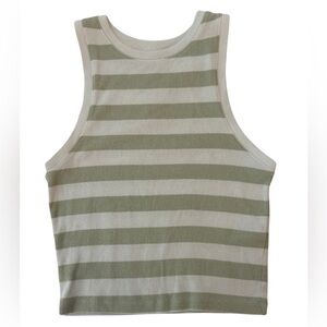 Hollister Green and White High-Neck Cropped Tank Top Size M
